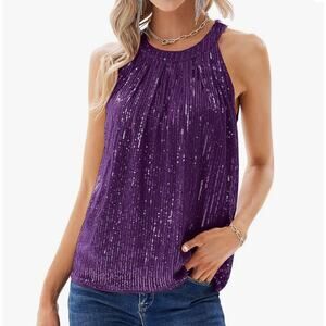 Grace Karin Sleeveless Sequin Halter Top Purple NWT Size S